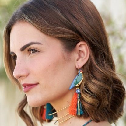 Pendientes artesanales de cerámica pájaro calamón.